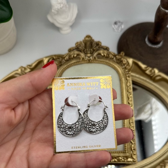 Annika Witt Sterling Silver Floral Hoop Earrings – Made in Bali - Picture 3 of 5